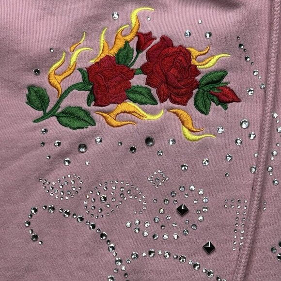 Teddy Fresh Hoodie Womens 2X Pink Embroidered Floral Bling Pullover Plus Size - Picture 5 of 14